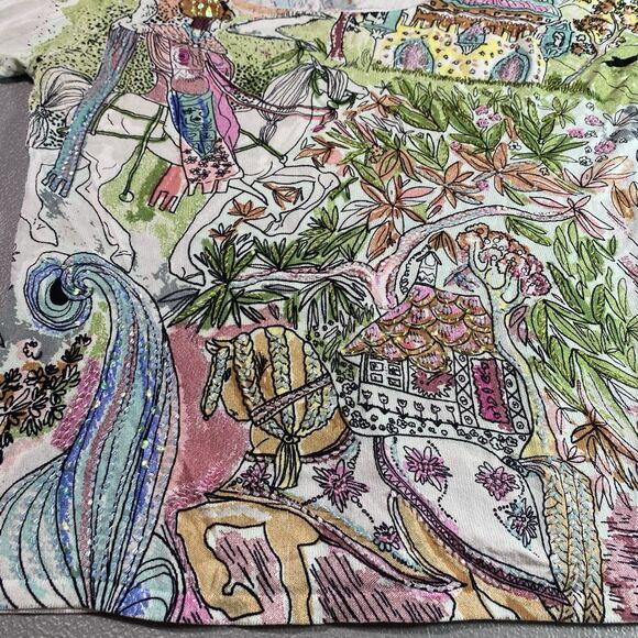 CAREN BROOK Blouse Artsy Watercolor Foliage Horse Beaded 3/4 Sleeve Womens L - Picture 12 of 12